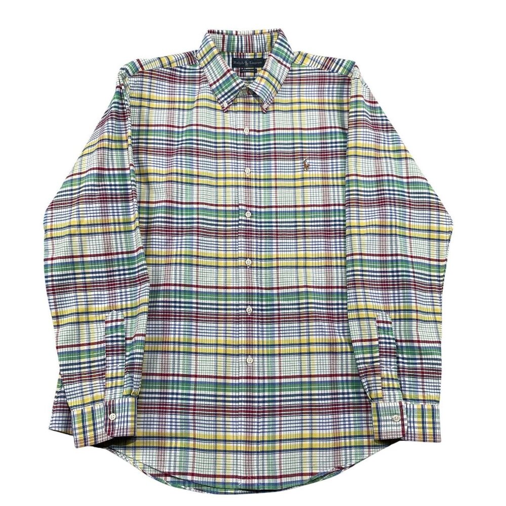 Ralph Lauren Colorful Button Down Shirt Mens XL Rainbow Plaid Custom Fit